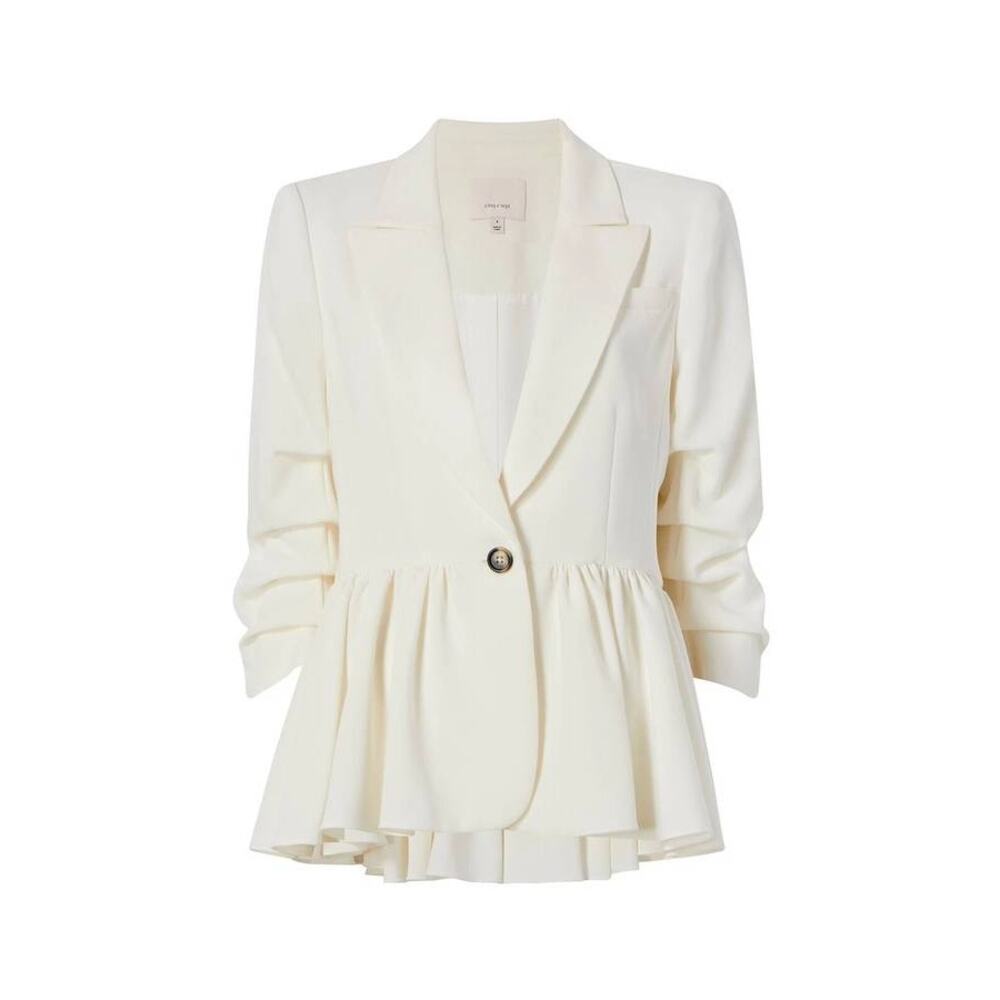 Cinq á Sept Kourtney White Ruffle Blazer Ivory 6 Small Single Breasted Peplum - Picture 8 of 9